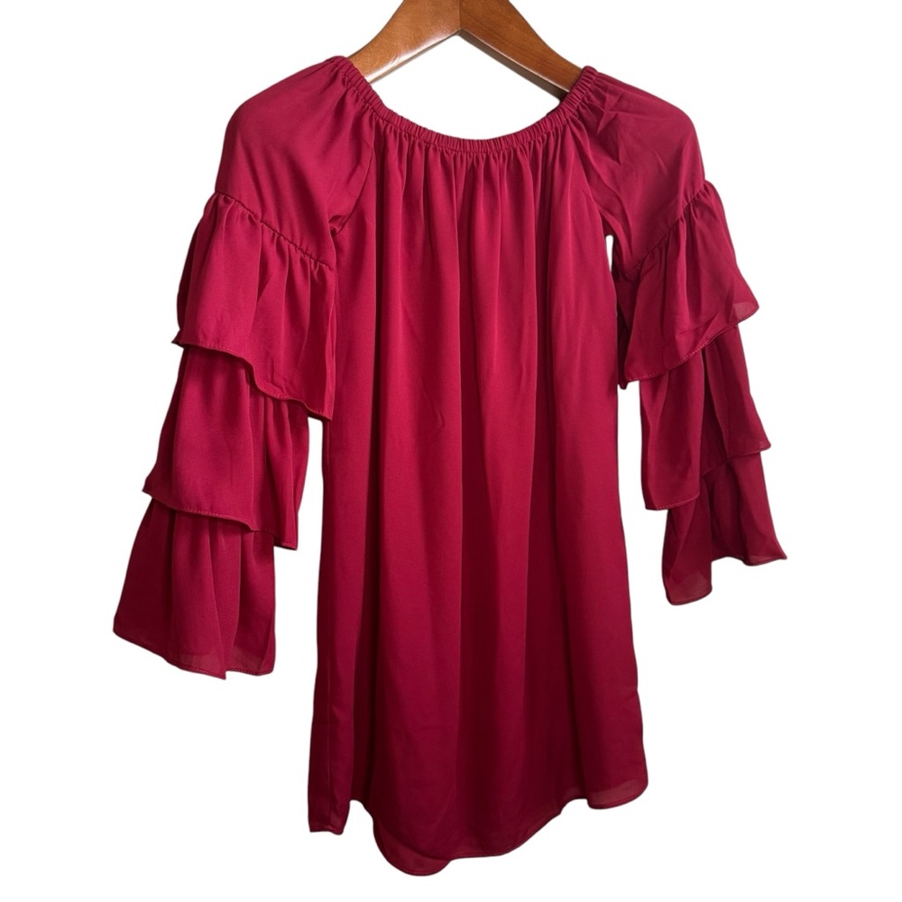 Three Eighty Two Swing Dress Red w Ruffle Sleeves Size Small NWOT